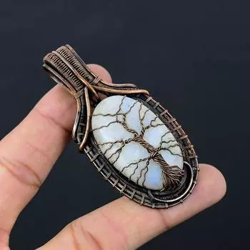 Древо жизни Лунный камень Драгоценный камень Чистая медная проволока Обернутая ювелирная подвеска ручной работы 2.99 белый