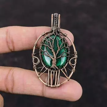 Древо жизни Малахитовый кулон Медная проволока Кулон ручной работы Кулон из медной проволоки Ювелирные изделия из натурального драгоценного камня Подарок на помолвку
