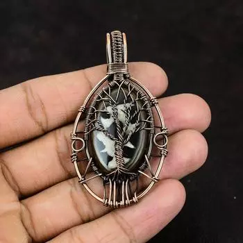 Древо жизни Марокканская глиняная трещина ископаемая подвеска Медная проволока обернутая подвеска из драгоценных камней ручной работы Подарочная подвеска Марокканская глиняная трещина ископаемая ювелирные изделия