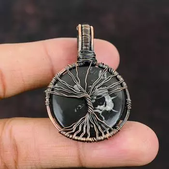 Древо жизни Марокканская глиняная трещина ископаемая подвеска Медная проволока обернутая подвеска из драгоценных камней ручной работы Подарочная подвеска Марокканская глиняная трещина ископаемая ювелирные изделия