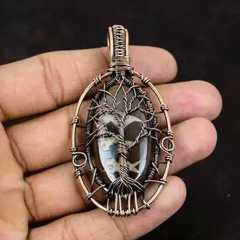 Древо Жизни Марокканская Грязь Трещина Ископаемый Подвеска Медная Проволока Обернутая Подвеска Драгоценный Камень Подвеска Ручной Работы Подарок Для Матери Дизайнерский Подвеска Подарок