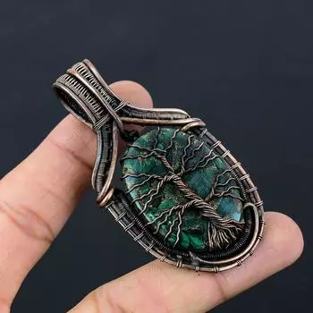 Древо жизни медь малахит драгоценный камень чистая медная проволока обернутая подвеска ручной работы ювелирные изделия для подарка 2.91 Inches зелёный