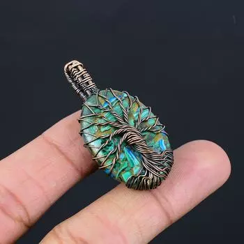 Древо жизни, медь, радуга, кальций, драгоценный камень, чистая медная проволока, обернутая подвеской ручной работы, ювелирные изделия 1.97 Inches зелёный