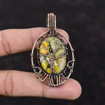 Древо жизни Медь Шмель Яшма Подвеска Медная проволока Обернутая подвеска Ручная работа Подвеска в стиле бохо Драгоценный камень Медные украшения Женский специальный подарок