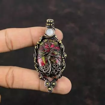 Древо Жизни Медь Тулит Подвеска Медная Проволока Обернутые Ювелирные Изделия Подвеска из Лунного Камня Подвеска Из Медной Проволоки Ручной Работы Ювелирные Изделия Из Драгоценного Камня Подарок Для Мамы