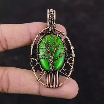 Древо Жизни Медь Зеленый Бирюзовый Кулон Медная Проволока Обернутая Подвеска Из Драгоценного Камня Медные Ювелирные Изделия Ручной Работы Свадебный Подарок Проволока Дизайнерские Ювелирные Изделия