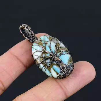 Древо жизни медный ларимар драгоценный камень чистая медная проволока обернутая подвеска ручной работы ювелирные изделия для подарка 1.97 синий