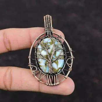 Древо жизни Медный ларимар Кулон Медная проволока Обернутая ювелирная подвеска ручной работы Высококачественные ювелирные изделия из драгоценных камней Подвески Медная проволока Обернутая ювелирная подвеска