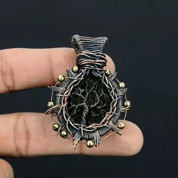 Древо жизни Молдавит драгоценный камень ручной работы из чистой медной проволоки подвеска для ювелирных изделий на День Благодарения 2.56 inches чёрный
