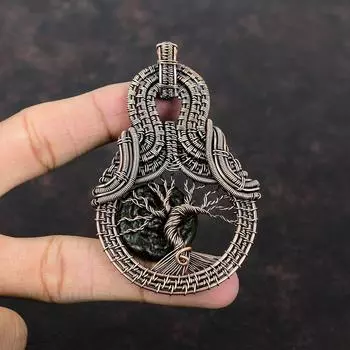 Древо жизни Молдавитовый кулон, медная проволока, кулон, ювелирные изделия из драгоценных камней, изысканный кулон ручной работы, подарок для невесты, ювелирные изделия из медной проволоки