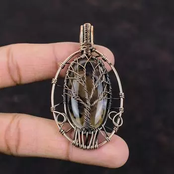 Древо жизни Монтана Агат Кулон Медная проволока Обернутый кулон Ювелирные изделия ручной работы из драгоценных камней Уникальный кулон Медная проволока Ювелирные изделия Подарок на годовщину