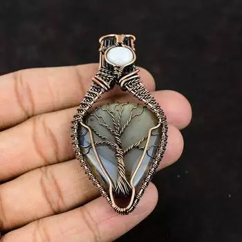 Древо Жизни Монтана Агат Медная Проволока Обернутый Подвеска Ручной Работы Подвеска Из Драгоценного Камня Радуга Подвеска из Лунного Камня Подарок Для Матери Монтана Ювелирные Изделия