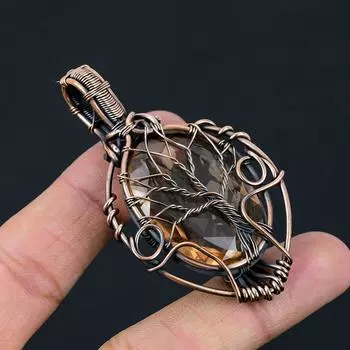 Древо Жизни Морганит Драгоценный Камень Медная Проволока Обертка Кулон Ручной Работы Ювелирный Подарок Для Любви 2.76 коричневый