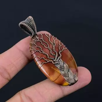 Древо жизни Мукаит драгоценный камень чистая медная проволока обертка ювелирный кулон ручной работы для любви 2.60 inches оранжевый