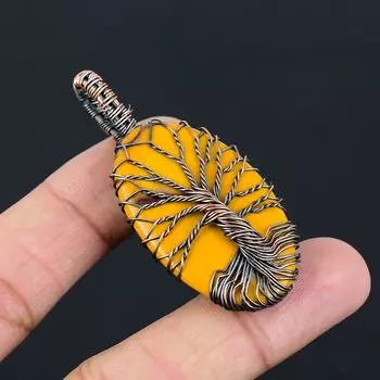 Древо жизни Мукаит драгоценный камень чистая медная проволока обернутая подвеска ручной работы ювелирные изделия для подарка 2.36 Inches жёлтый