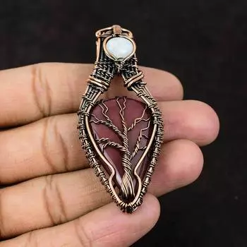 Древо Жизни Мукаит Драгоценный Камень Кулон Медная Проволока Обернутые Ювелирные Изделия Дизайнерские Ювелирные Изделия Радуга Лунный Камень Драгоценный Камень Кулон Подвеска Ручной Работы Подарок