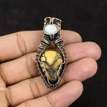 Древо жизни Мукаит Драгоценный камень Медный кулон Медная проволока Ювелирные изделия Радужный лунный камень Драгоценный камень Подвеска ручной работы Для нее Подарок для мамы