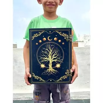 Древо Жизни Очень Большой Гримуар кожаный журнал Принт Журнал, Пустая книга заклинаний книга теней Кожаные Небесные Подарки Для Него Ее 13 x 10 in