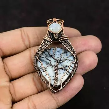 Древо жизни опал дендрит драгоценный камень кулон медная проволока обернутый кулон медные украшения ручной работы радуга лунный камень женские ювелирные изделия подарок для нее