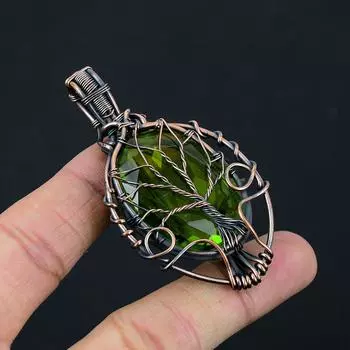 Древо Жизни Перидот Драгоценный Камень Медная Проволока Обертка Ювелирные Изделия Ручной Работы Кулон Подарок Для Нее 2.80 Inches зелёный