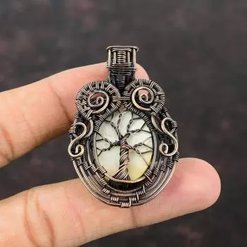 Древо жизни Перламутровый кулон, обернутый медной проволокой, кулон ручной работы, ювелирные изделия с драгоценными камнями, дизайнерский кулон, обернутый медной проволокой