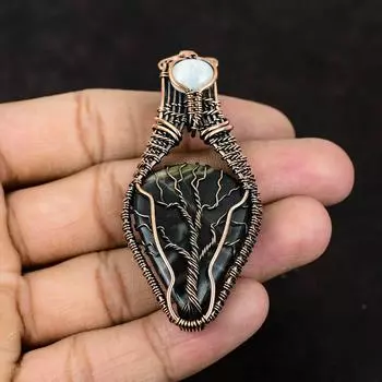 Древо жизни Пикассо Джаспер Медная проволока обернутая подвеска драгоценный камень медный кулон ручной работы радужный лунный камень ювелирные изделия подарок для матери