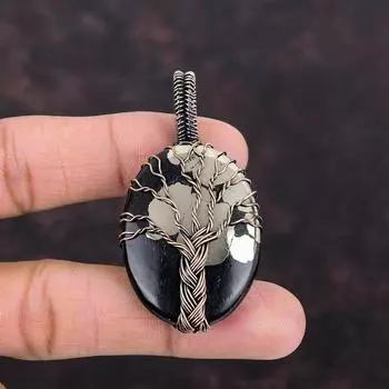 Древо жизни Пирит Медный кулон Проволочная обертка ювелирные изделия Драгоценный камень Древо жизни Медные украшения Ручной работы Проволочная обертка кулон Подарок для него