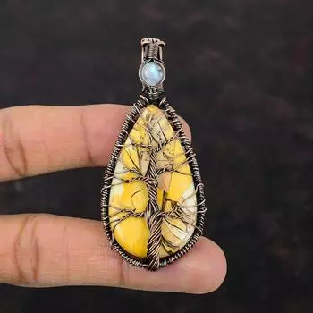 Древо жизни Подвеска из брекчированного мукаита Медная проволока Обернутая подвеска из драгоценного камня Радуга Ювелирные изделия из лунного камня Медные украшения ручной работы Подарок для мамы