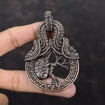 Древо Жизни Подвеска из кости динозавра Медная проволока Кулон ручной работы Подвеска из драгоценных камней Проволочная обмотка Ювелирные изделия Замечательные медные украшения для подарка