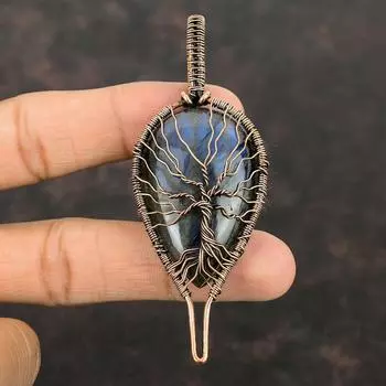 Древо Жизни Подвеска из Лабрадорита Кулон из медной проволоки Кулон ручной работы Медный ювелирный подарок для нее Подвеска из драгоценного камня Ювелирные изделия из проволочной обмотки