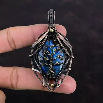 Древо жизни Подвеска из лабрадорита Медная проволока Обернутая подвеска Ювелирные изделия из лабрадорита Подвеска из драгоценного камня Медная проволока ручной работы Ювелирные изделия Подарки для нее