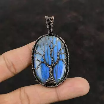 Древо Жизни Подвеска из Лабрадорита Подвеска из медной проволоки Подвеска ручной работы Медные украшения Подвеска из драгоценного камня Подарок для нее Ювелирные изделия из проволочной обмотки