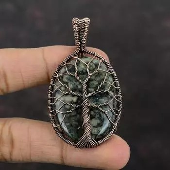 Древо Жизни Подвеска из океанской яшмы Медная проволока Ювелирные изделия Подвеска из драгоценного камня Изысканная медная подвеска Подвеска из проволочной обмотки ручной работы Подарок для него