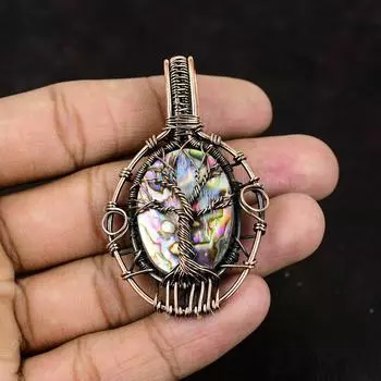 Древо жизни Подвеска из ракушки морского ушка Медная проволока Обернутая подвеска Драгоценный камень Медные украшения Подвеска ручной работы Подарок для него Ювелирные изделия из ракушки морского ушка