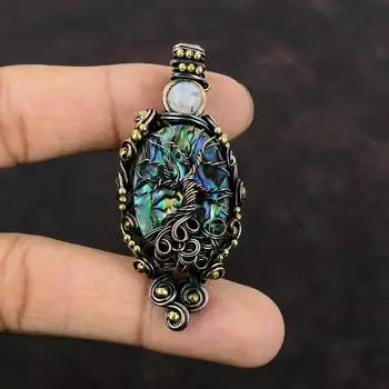 Древо жизни Подвеска из ракушки морского ушка Медная проволока Подвеска Радужная подвеска из лунного камня Драгоценный камень Подвеска ручной работы Медные украшения для подарка