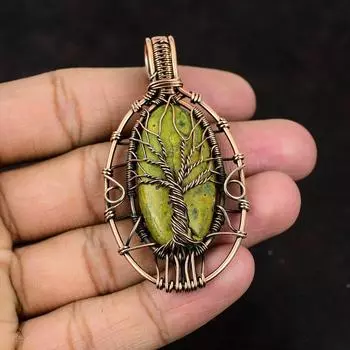 Древо жизни Подвеска из стихтита Медная проволока Обернутая подвеска Ювелирные изделия из драгоценных камней Дизайнерская подвеска ручной работы Медные украшения Подарок на день рождения для нее