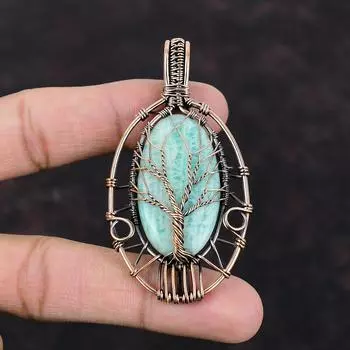 Древо жизни Подвеска с амазонитом Медная проволока Обернутая подвеска Ювелирные изделия из драгоценных камней Антикварная подвеска Медные украшения Подвеска ручной работы Подарок на годовщину