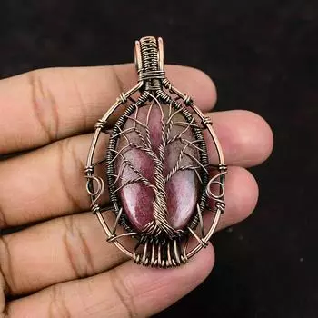 Древо жизни Подвеска с родонитом Подвеска с драгоценным камнем Подвеска из медной проволоки Дизайнерские украшения Подвеска ручной работы Подвеска с родонитом Ювелирные изделия Подарок для нее