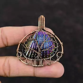 Древо Жизни Подвеска в виде ракушки с титановым покрытием Кулон из медной проволоки Изысканный кулон ручной работы Изысканный кулон из медной проволоки Ювелирные изделия Подвеска из драгоценного камня для подарка