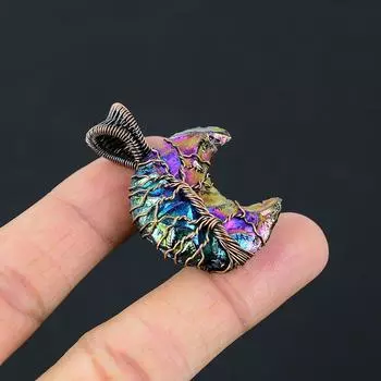 Древо Жизни Полумесяц Драгоценный Камень Чистая Медная Проволока Обернутая Ювелирные Изделия Кулон Ручной Работы 1.77 Inches синий