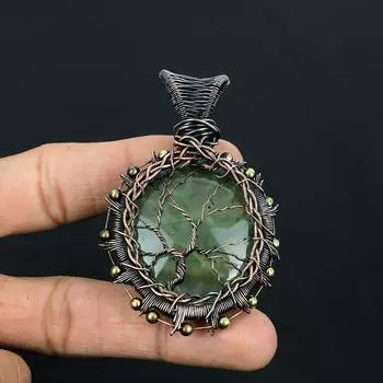 Древо жизни пренит драгоценный камень ручной работы из чистой медной проволоки подвеска для ювелирных изделий на День Благодарения 2.56 Inches зелёный