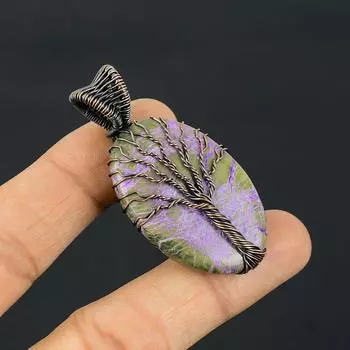 Древо Жизни Пурпурный Драгоценный Камень Медная Проволока Обертка Кулон Ручной Работы Ювелирные Изделия Для Свадебного Подарка 2.24 Inches фиолетовый