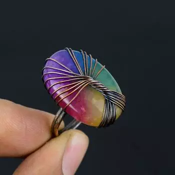 Древо Жизни Радуга Солнечный Кварц Драгоценный Камень Медная Проволока Обернутое Ювелирное Кольцо Ручной Работы Для Свадебного Подарка 4 розовый