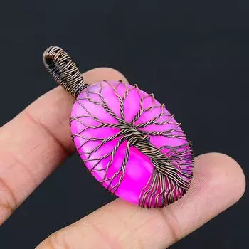 Древо жизни розовый ботсванский агат драгоценный камень чистая медная проволока обернутая подвеска ручной работы ювелирные изделия 2.17 Inches розовый