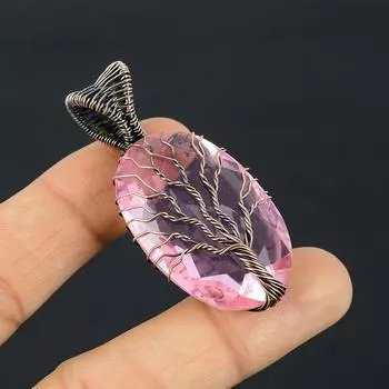 Древо Жизни Розовый Кунцит Драгоценный Камень Медная Проволока Обертка Кулон Ручной Работы Ювелирные Изделия Подарок Для Женщин 2.24 розовый