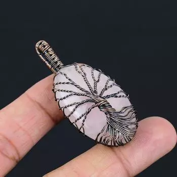 Древо жизни розовый кварц драгоценный камень чистая медная проволока обернутая подвеска ручной работы ювелирные изделия 2.36 Inches розовый