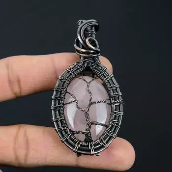 Древо жизни розовый кварц драгоценный камень ручной работы из чистой медной проволоки красивый ювелирный кулон 2.56 inches розовый