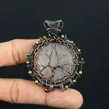 Древо жизни розовый кварц драгоценный камень ручной работы из чистой медной проволоки обернутый кулон ювелирные изделия на День Благодарения 2.56 Inches розовый