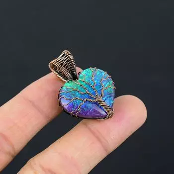 Древо Жизни Розовый Опал Драгоценный Камень Чистая Медная Проволока Обернутая Ювелирные Изделия Кулон Ручной Работы 1.38 Inches розовый