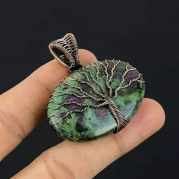 Древо Жизни Рубин в Fuchsite Gemstone Медная проволока Wrap Handmade Подвеска Ювелирные изделия для подарка 1.96 Inches зелёный